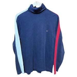 Tommy‎ Hilfiger Mens Small Navy Blue 100% Cotton Shirt Flag Logo Vintage EUC